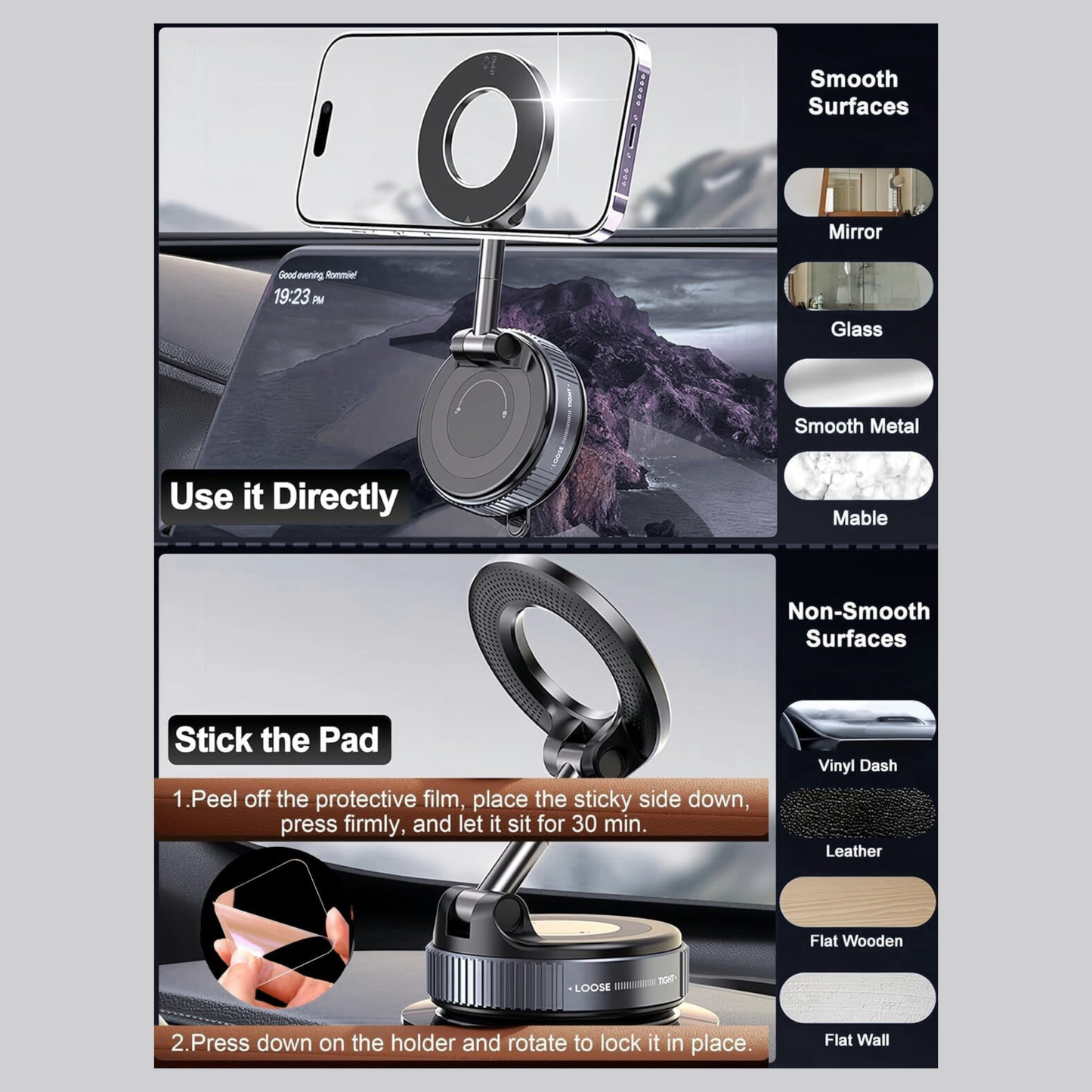 Vacuum Magnetic Suction Phone Holder – 360° Rotating