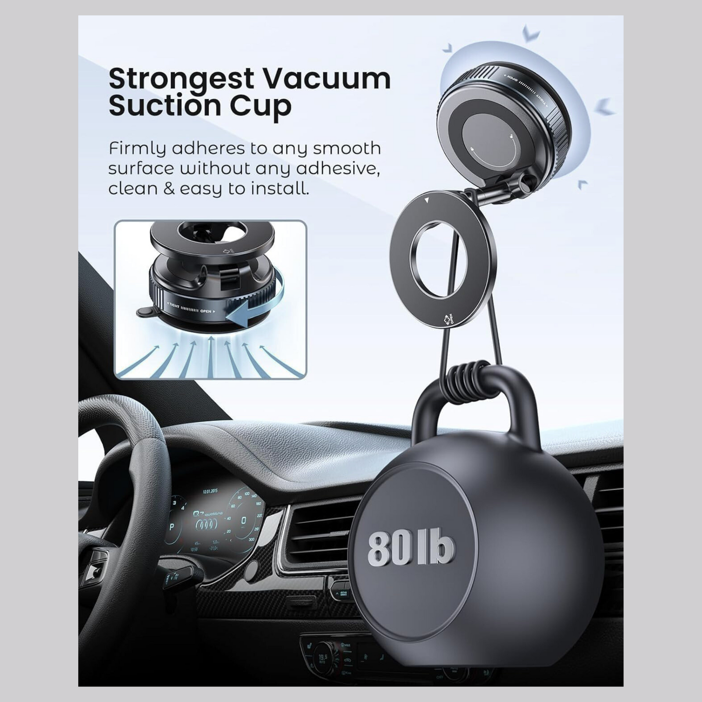Vacuum Magnetic Suction Phone Holder – 360° Rotating