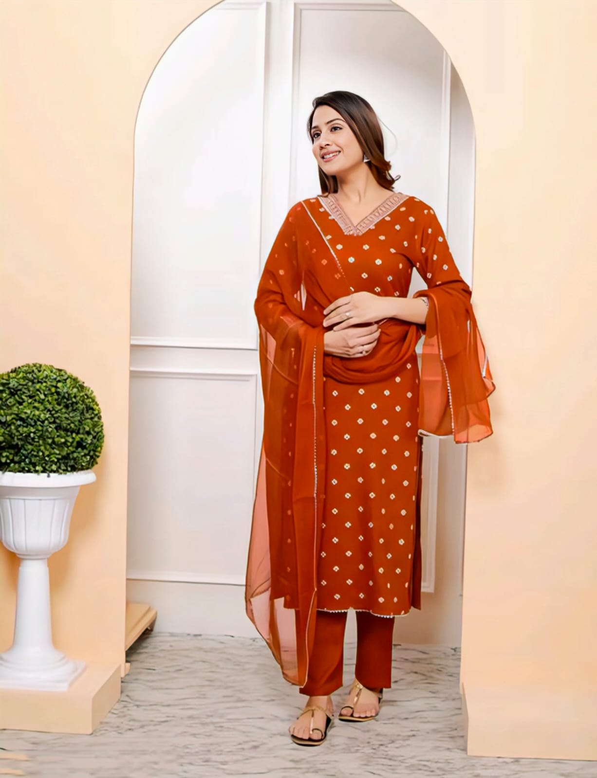 Bandhani Embroidered Kurta Set with Dupatta