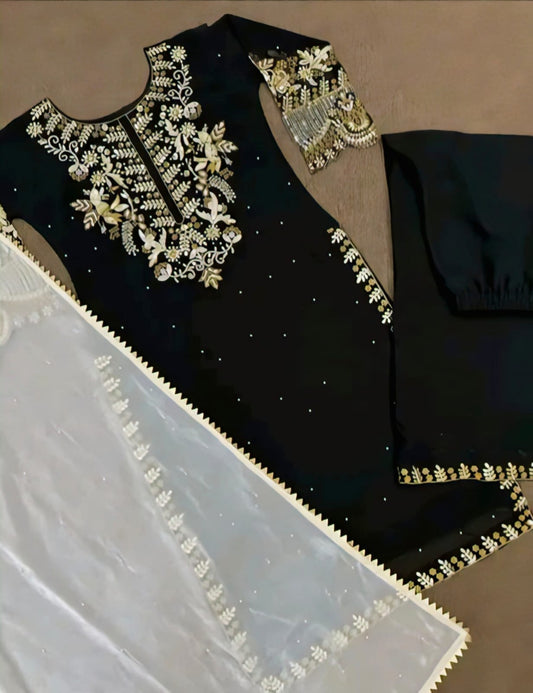 Elegant Embroidered Georgette Kurta Set with Dupatta | Premium Faux Georgette Fabric