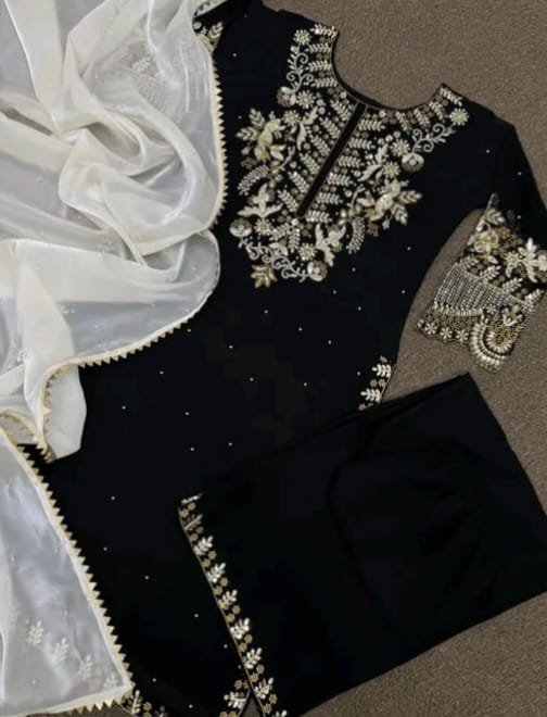 Elegant Embroidered Georgette Kurta Set with Dupatta | Premium Faux Georgette Fabric