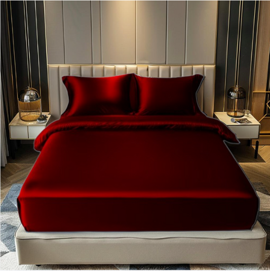 Premium Satin Elastic Fitted Bedsheets with 2 Pillow Covers