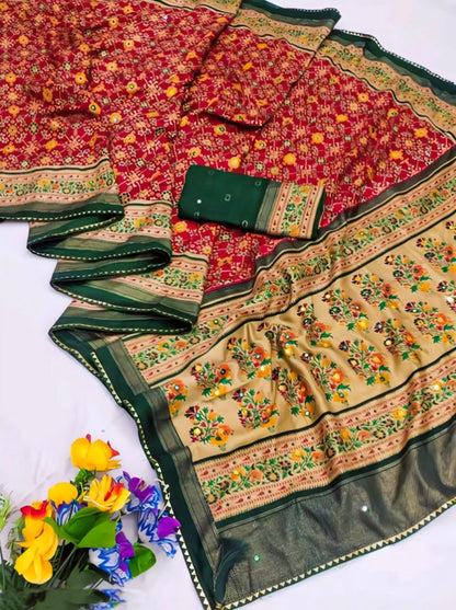Premium Printed Pashmina Saree with Running Blouse – Elegant Chiffon Touch