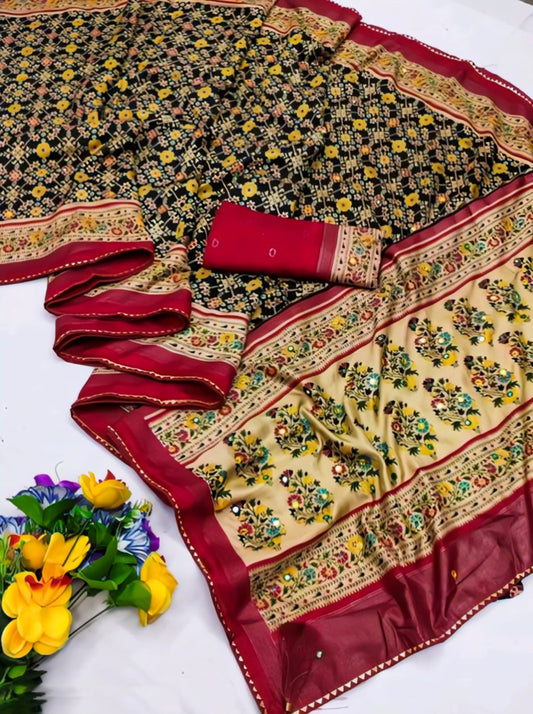 Premium Printed Pashmina Saree with Running Blouse – Elegant Chiffon Touch