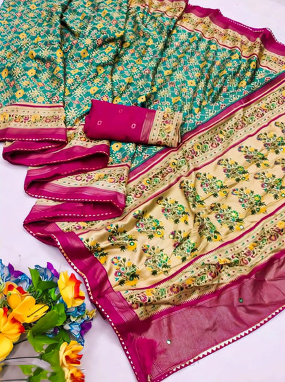 Premium Printed Pashmina Saree with Running Blouse – Elegant Chiffon Touch