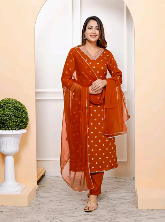 Bandhani Embroidered Kurta Set with Dupatta