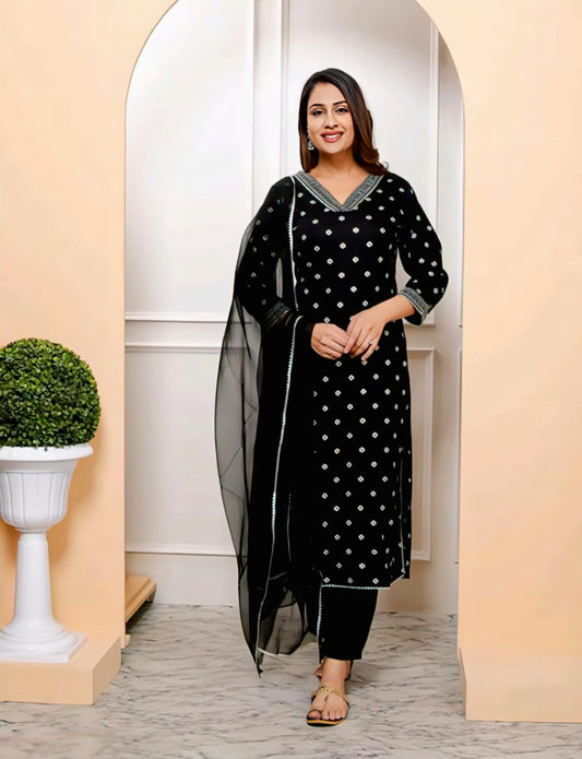 Black Bandhani Embroidered Kurta Set with Dupatta
