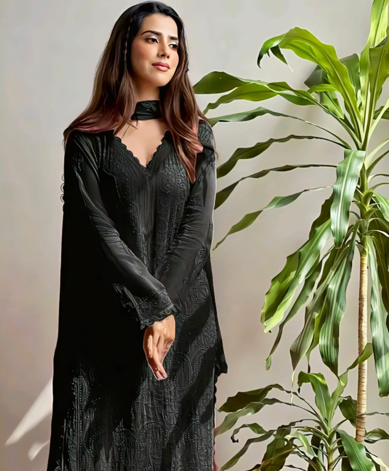 Georgette Heavy Embroidered Kurti Palazzo Dupatta Set – Chikankari Elegance