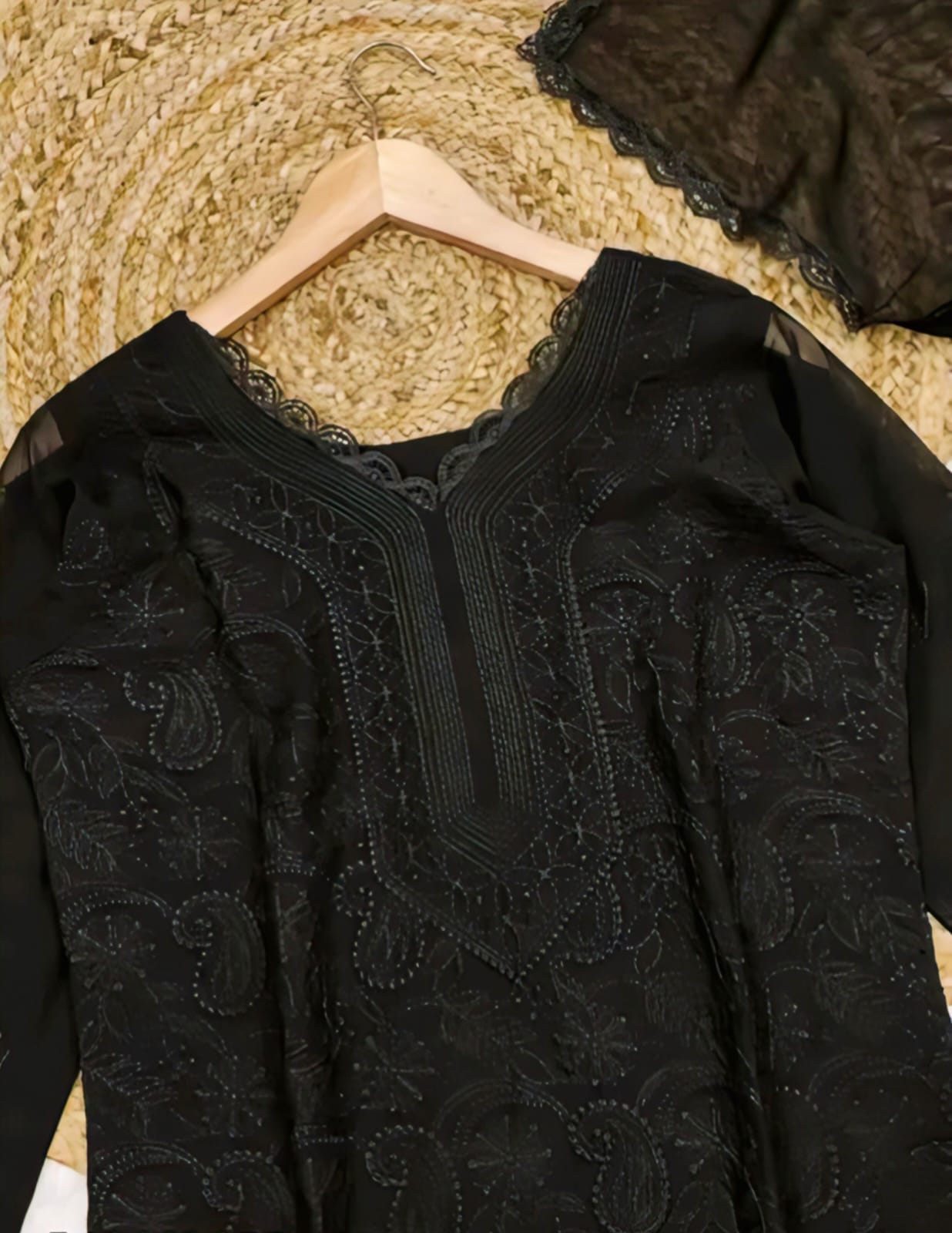 Georgette Heavy Embroidered Kurti Palazzo Dupatta Set – Chikankari Elegance