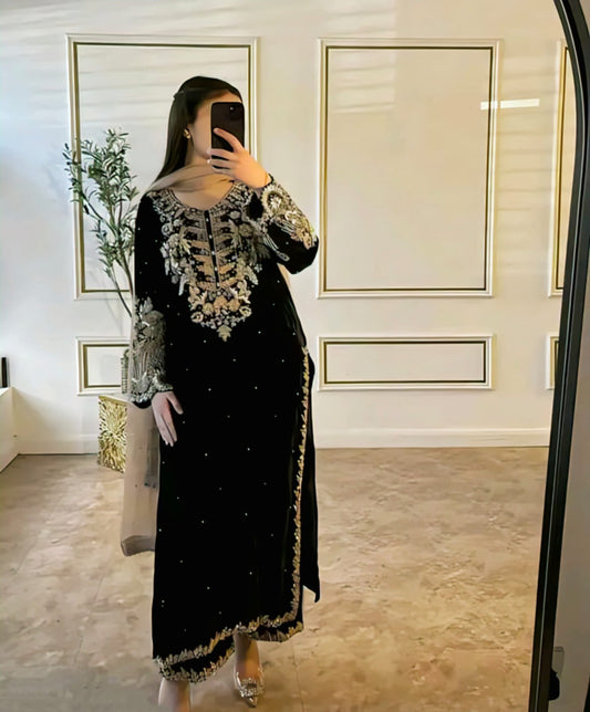 Elegant Embroidered Georgette Kurta Set with Dupatta | Premium Faux Georgette Fabric
