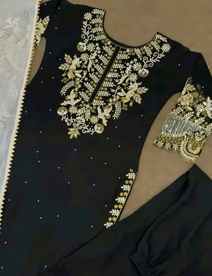 Elegant Embroidered Georgette Kurta Set with Dupatta | Premium Faux Georgette Fabric