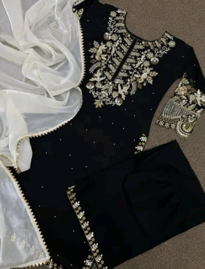 Elegant Embroidered Georgette Kurta Set with Dupatta | Premium Faux Georgette Fabric