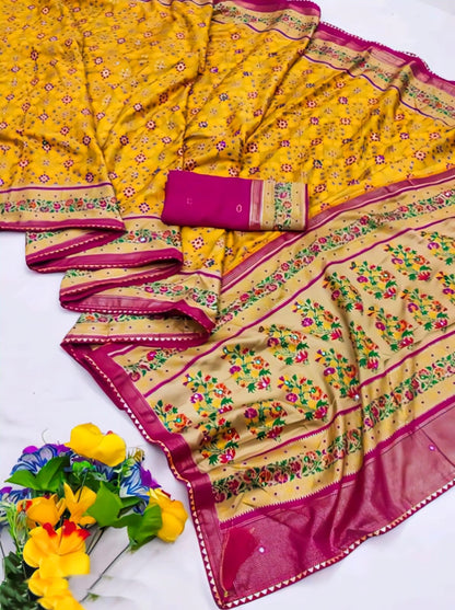 Premium Printed Pashmina Saree with Running Blouse – Elegant Chiffon Touch